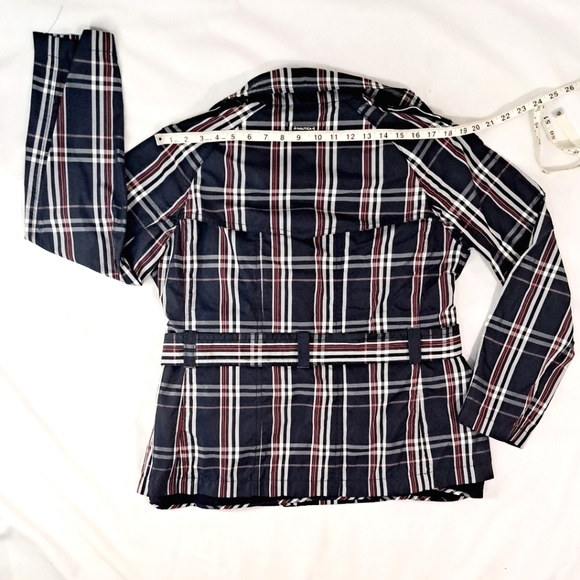 Nautica Double Breasted Blue Plaid Pea Coat Belted Pockets Fleece Lining Large - Picture 12 of 17